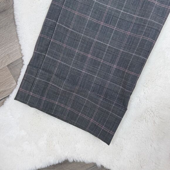 Express Editor Glen Check Plaid Straight Leg Cuffed Crop Dress Pants Grey Pink 8 - Picture 5 of 13